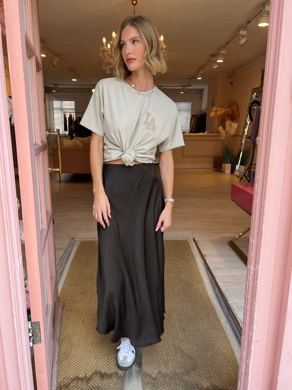 DARK BROWN SATIN SKIRT