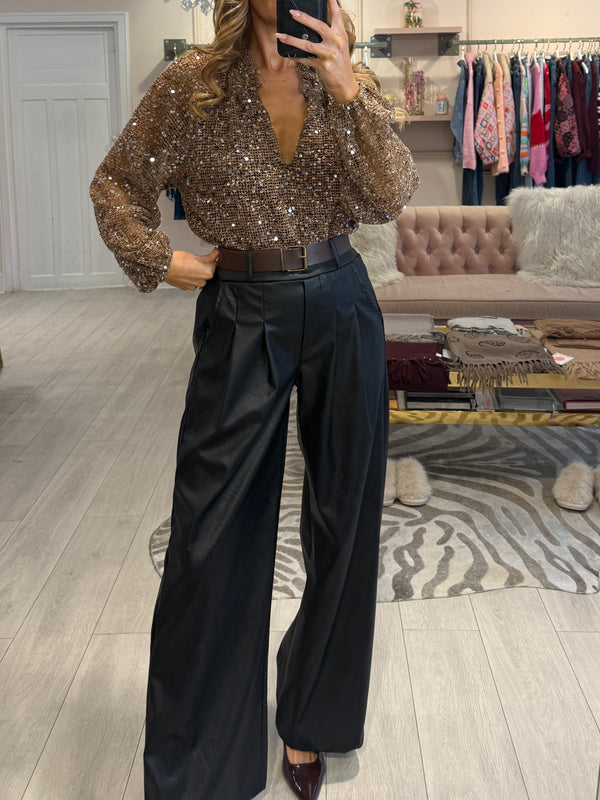 CODIE FAUX LEATHER TROUSERS BLACK