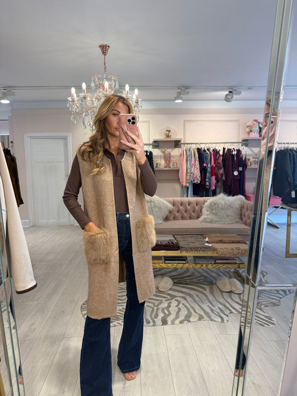 INDIA FAUX FUR POCKET WAISTCOAT CAMEL