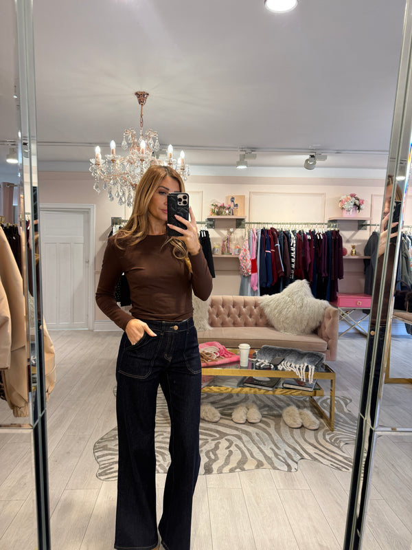 EBA BASIC FLEECE LINED LONG SLEEVE TOP BROWN