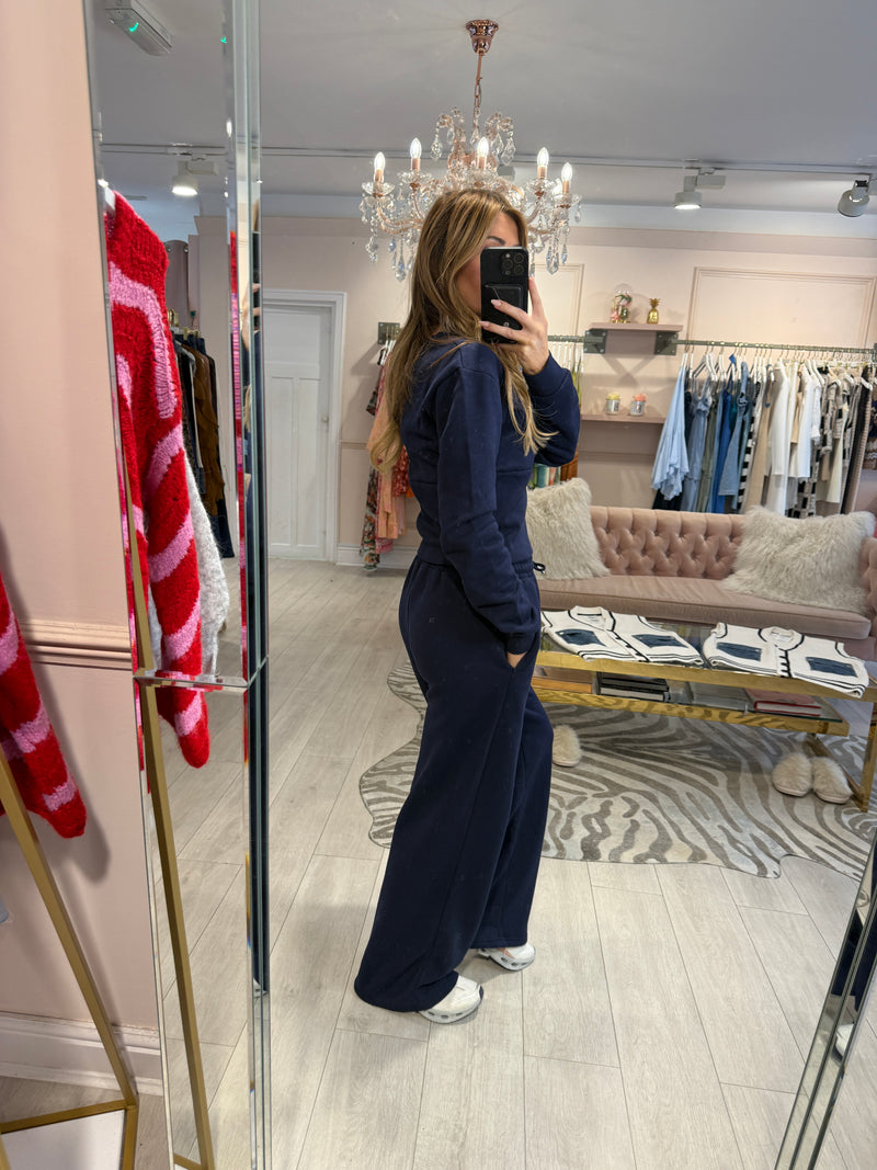 RUBY FITTED BOMBER TOP & TRS SET NAVY