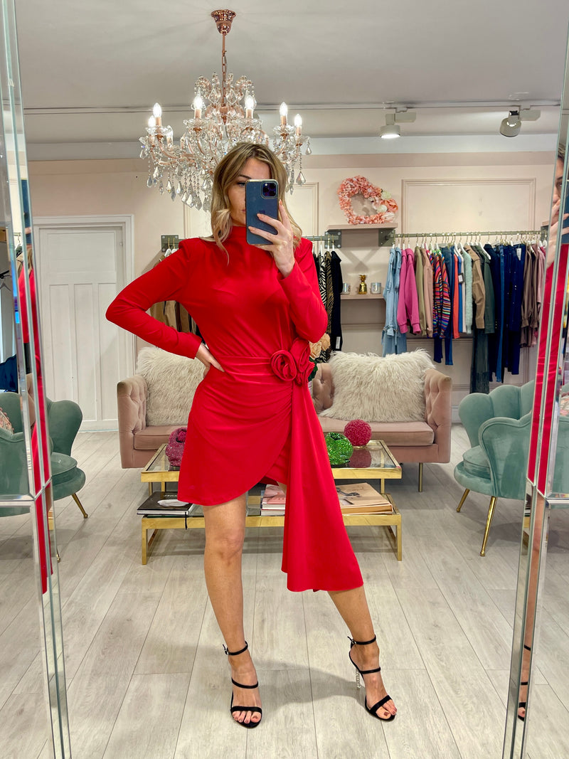 CALISTA RED CORSAGE DRESS