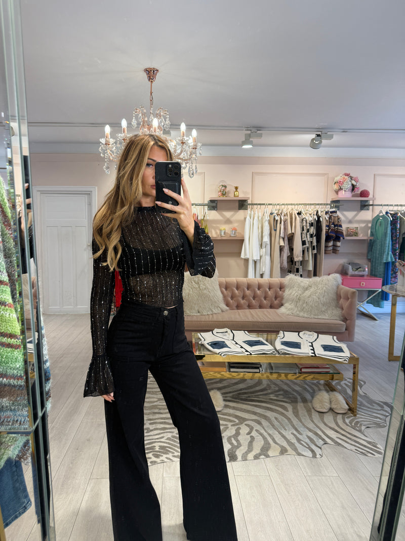 SCARLETT CRYSTAL MESH TOP BLACK