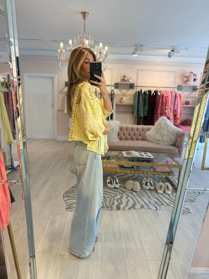 YASMIN YELLOW CROCHET CARDIGAN