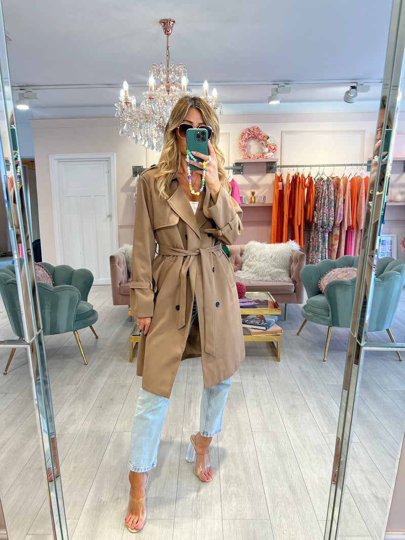 CARLA TAUPE DOUBLE BREASTED TRENCH COAT 2.0
