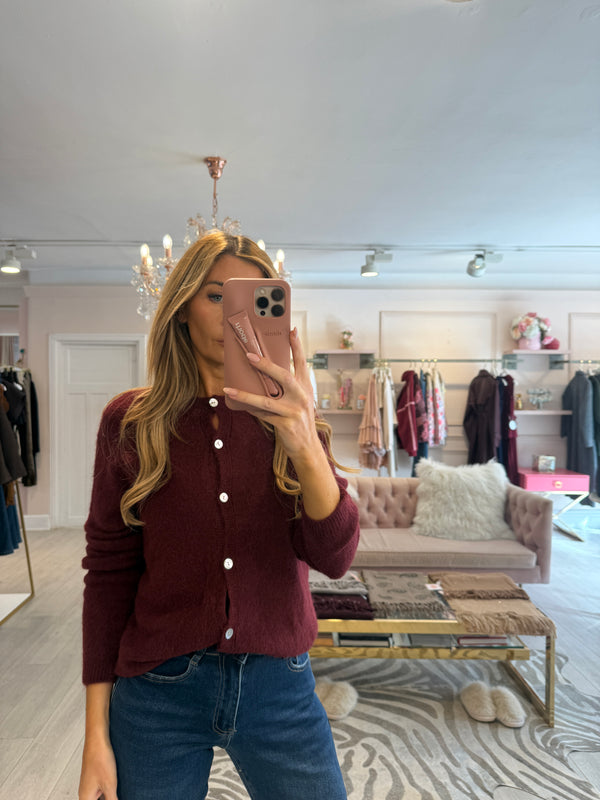 ELODIE BUTTON DOWN CARDIGAN BURGUNDY