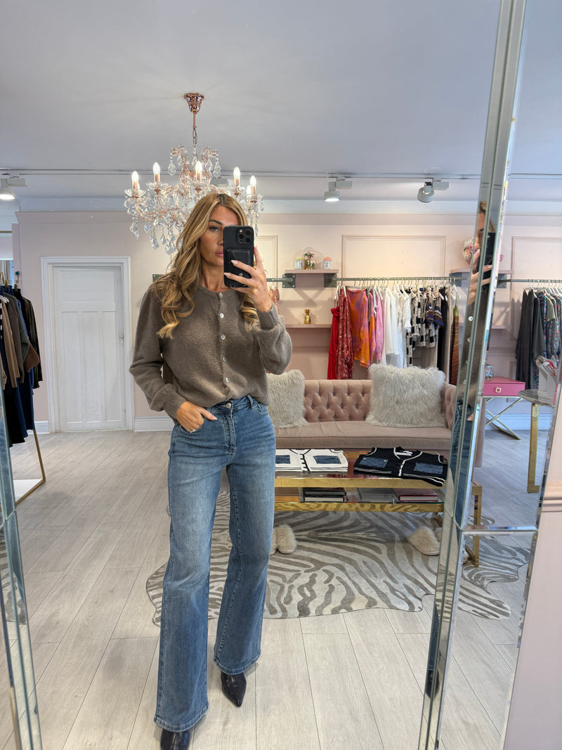 ELODIE BUTTON DOWN CARDIGAN MOCHA