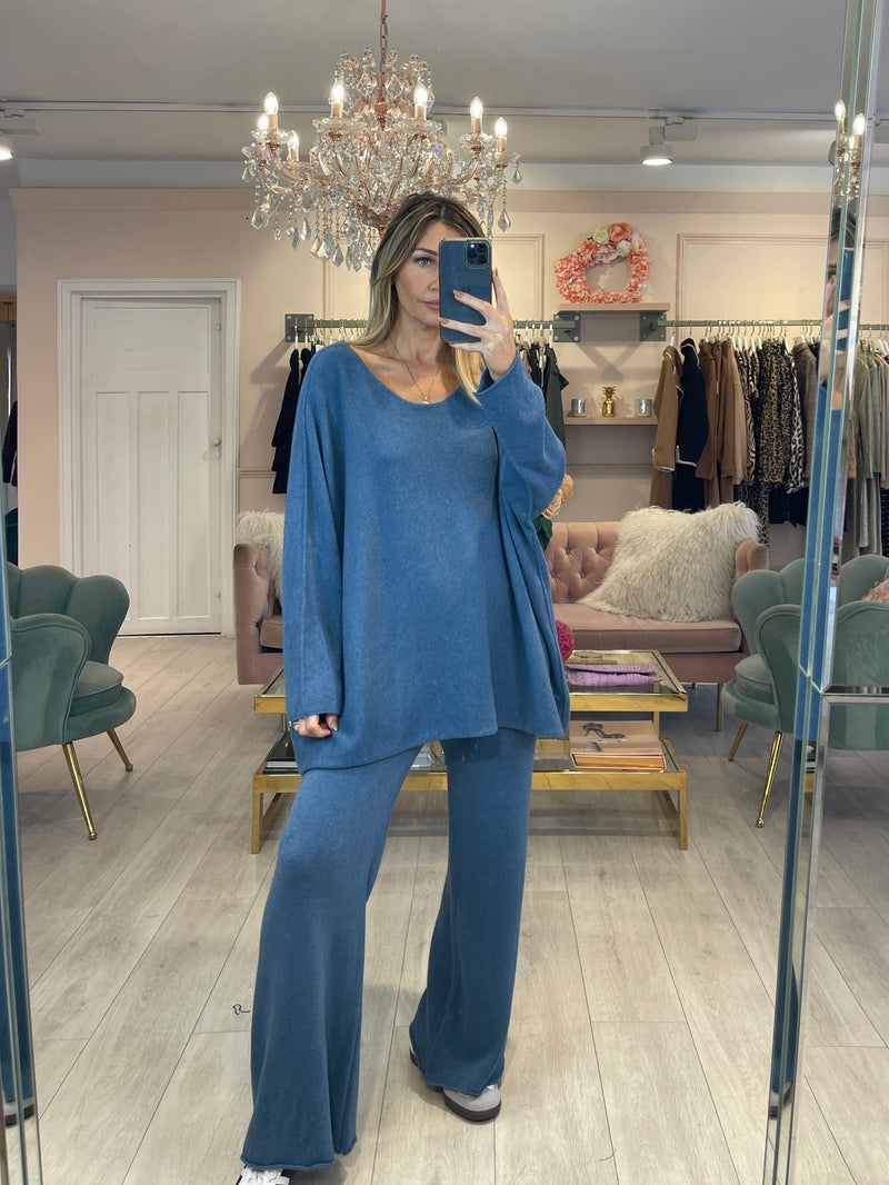 NEVE KNITTED JUMPER AND TROUSER SET BLUE