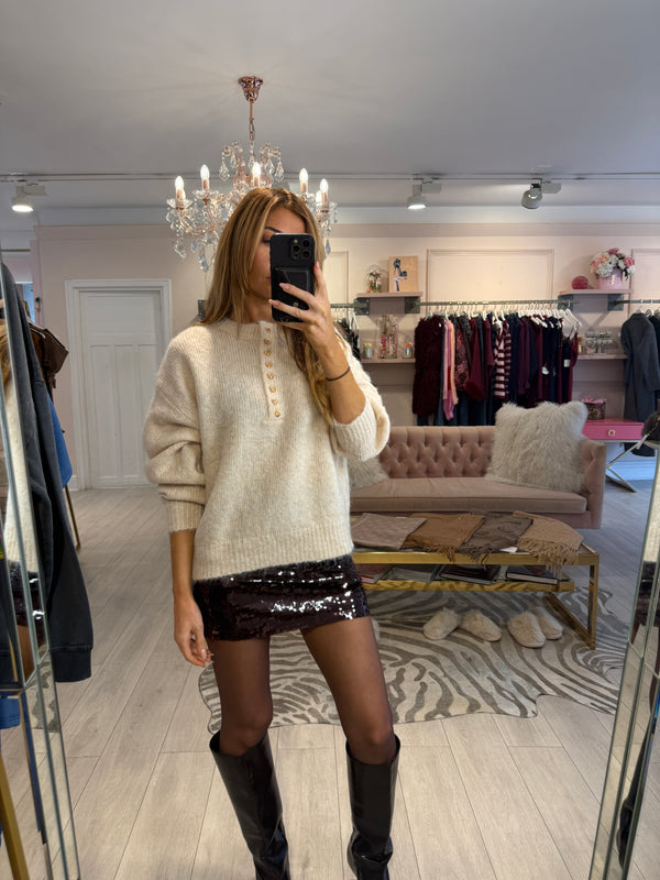 FRANKIE GOLD HEART BUTTON KNIT CREAM