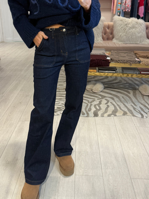 LESLIE INDIGO FRONT POCKET JEANS