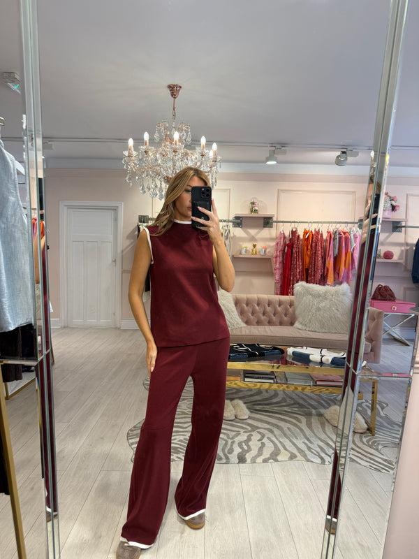 NOLA CONTRAST TRIM KNIT SET BURGUNDY