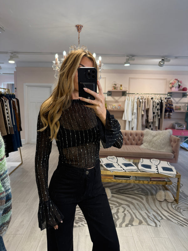 SCARLETT CRYSTAL MESH TOP BLACK
