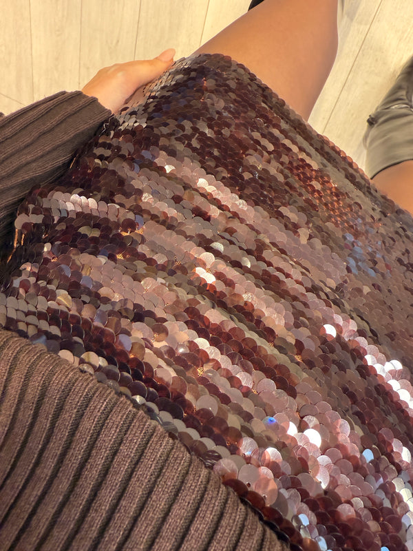 NOVI SEQUIN SKIRT BROWN
