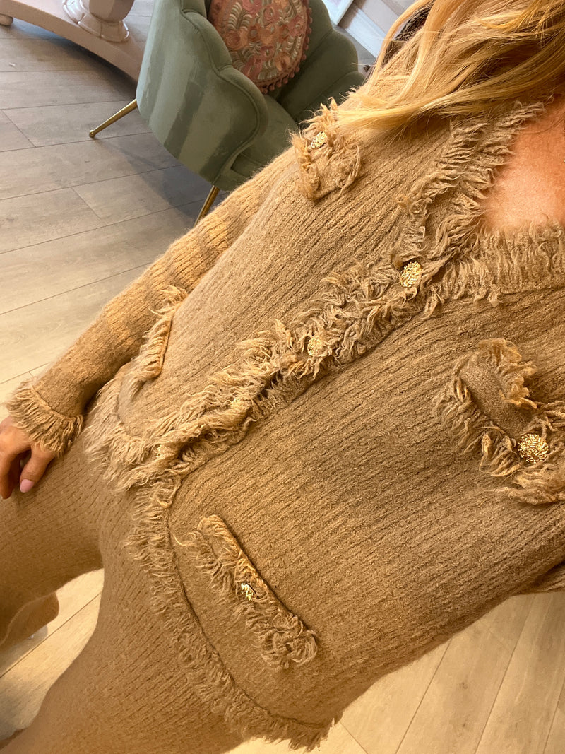 KOKO CAMEL KNIT TROUSER & CARDIGAN SET