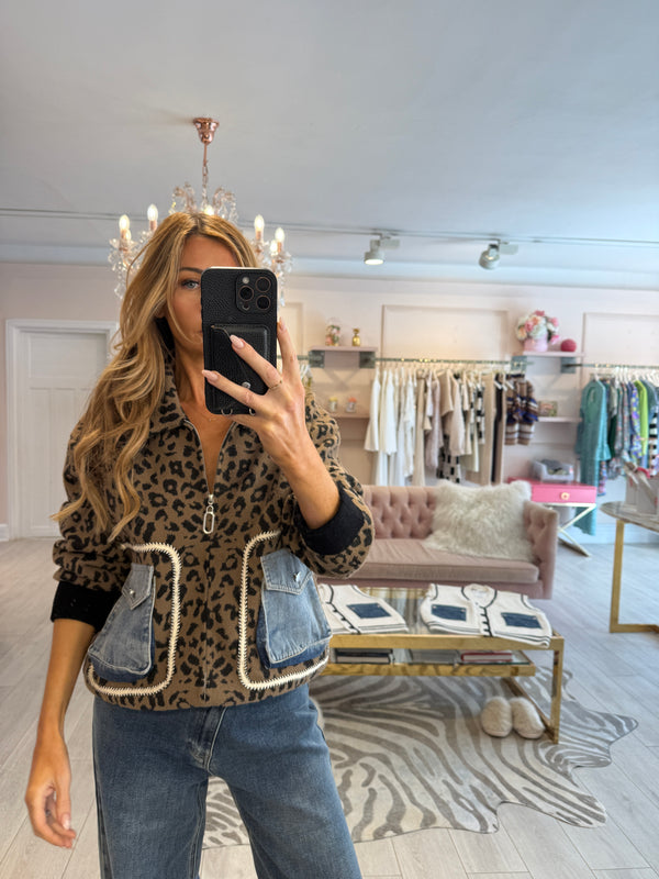 KIMMY LEOPARD ZIP KNIT JACKET
