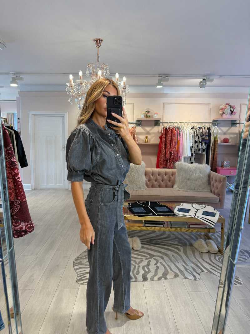 BETHANY DENIM SHORT SLEEVE JUMPSUIT GREY