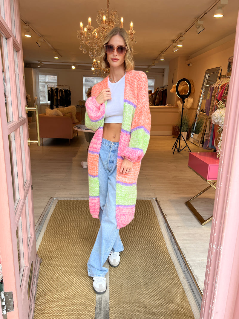 EADIE NEON BALLOON SLEEVE KNIT MAXI CARDI