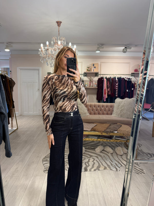 REYNA ABSTRACT ZEBRA MESH PRINT TOP