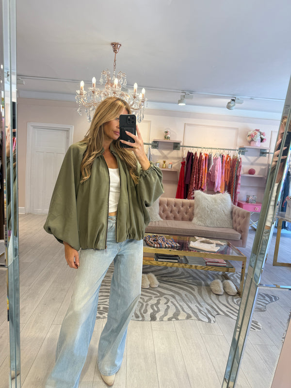 NAOMI BALLOON SLEEVE BOMBER JACKET KHAKI