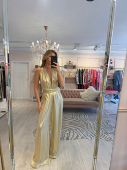 DENIA GOLD HALTER JUMPSUIT