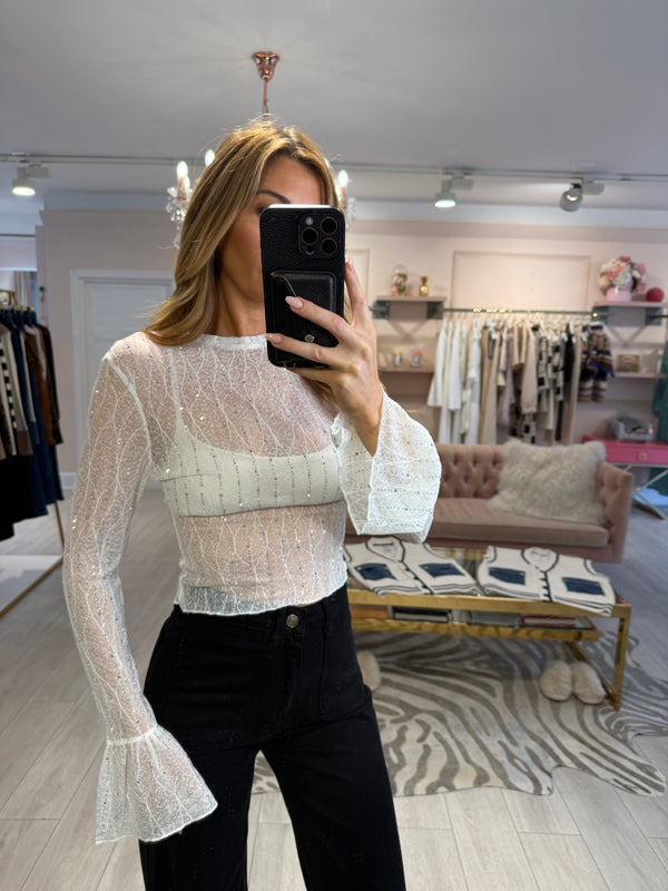 SCARLETT CRYSTAL MESH TOP WHITE