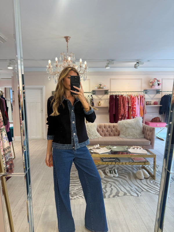 SELINA DENIM TRIM CARDIGAN BLACK