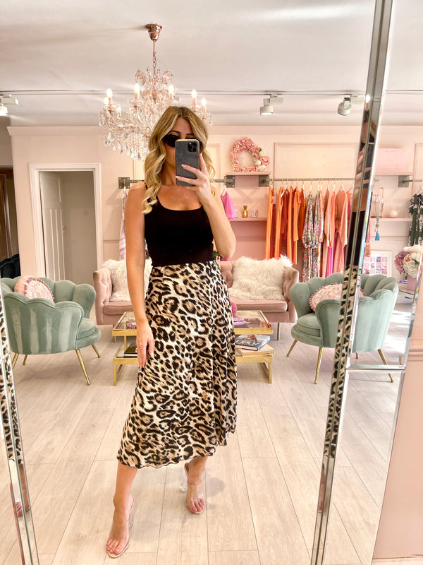 LEOPARD PRINT SATIN SKIRT