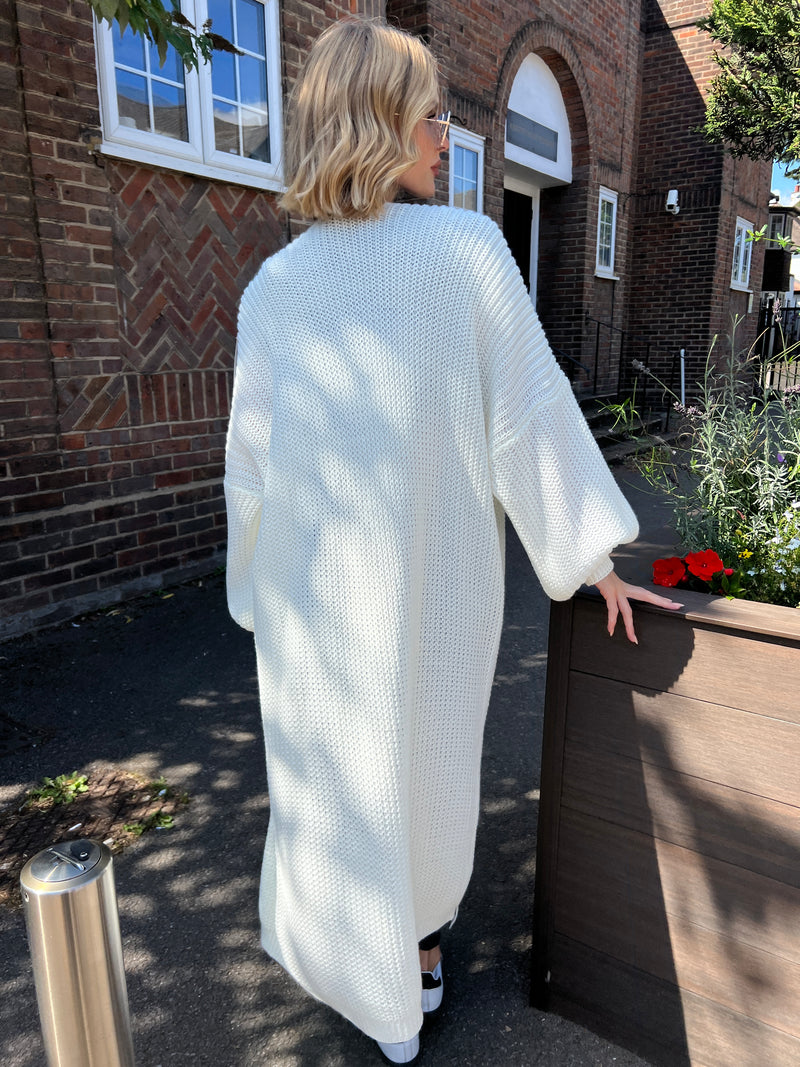 ALBA CREAM BALLOON SLEEVE KNIT MAXI CARDI