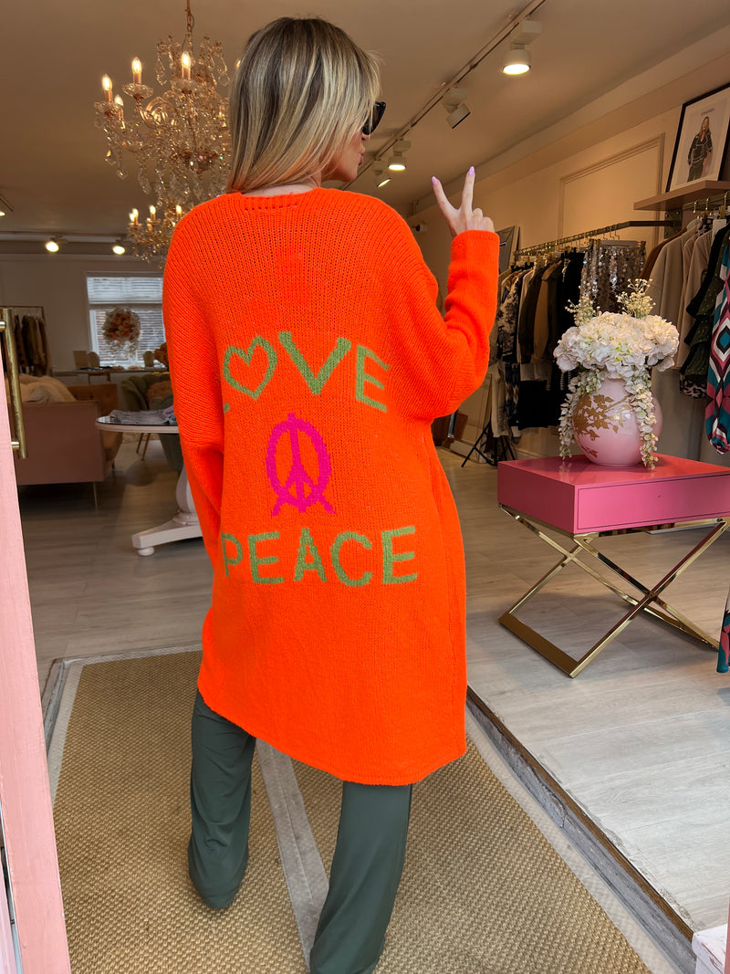 LOVE & PEACE ORANGE OVERSIZED CARDI