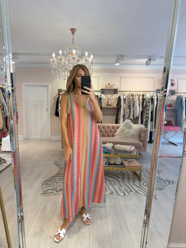 ALESSIA LUREX MIDAXI DRESS CORAL BLUE