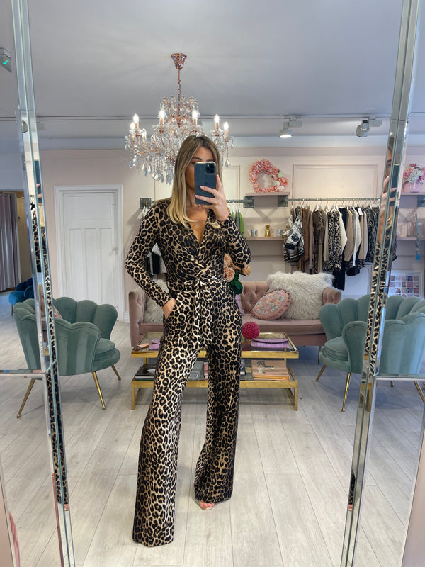 TINA LEOPARD PRINT LONG SLEEVE JUMPSUIT