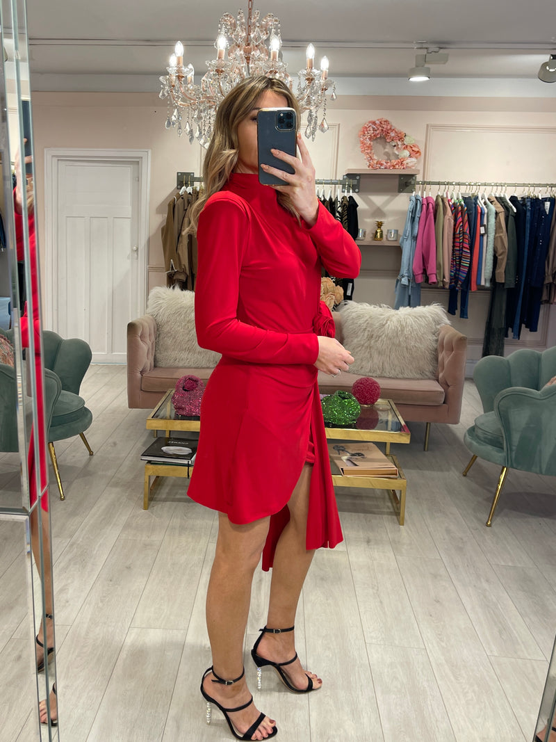 CALISTA RED CORSAGE DRESS
