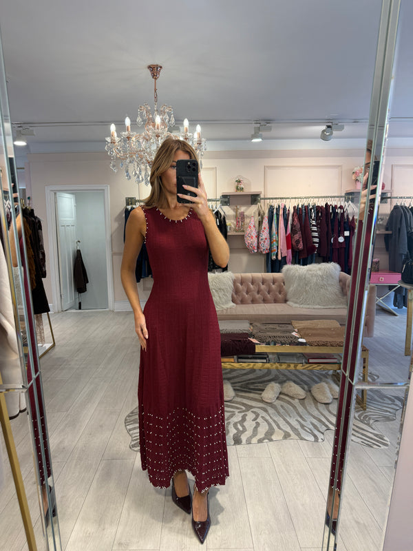 JOELLE KNIT PEARL DRESS BURGUNDY