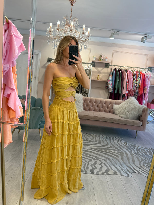 LOTTIE LINEN BANDEAU MAXI DRESS MUSTARD