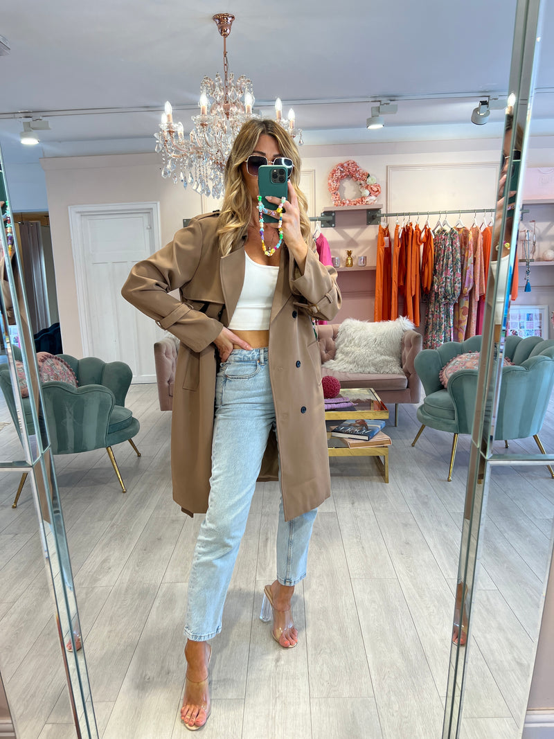 CARLA TAUPE DOUBLE BREASTED TRENCH COAT 2.0