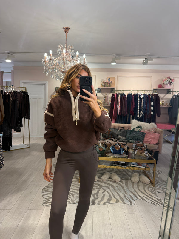 LULU 1/4 ZIP UP FLEECE BROWN