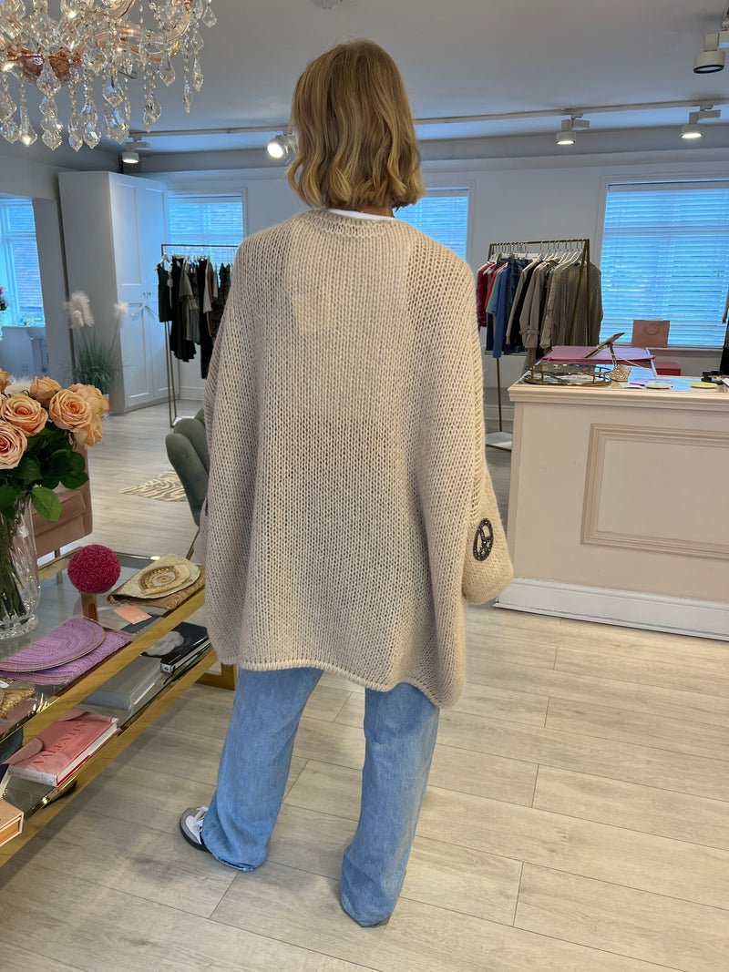 BEIGE KNITTED PEACE&LOVE CARDIGAN