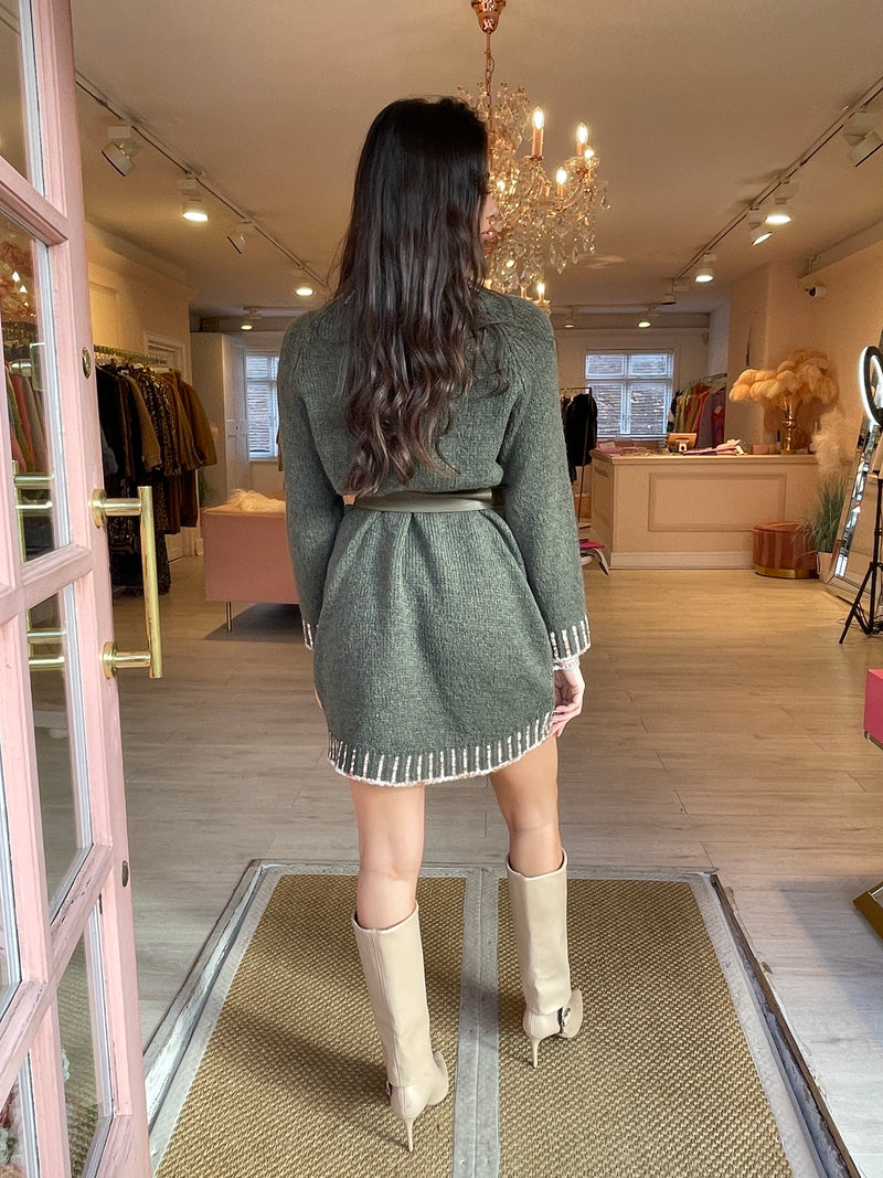 ERICA HIGH NECK KNITTED DRESS KHAKI