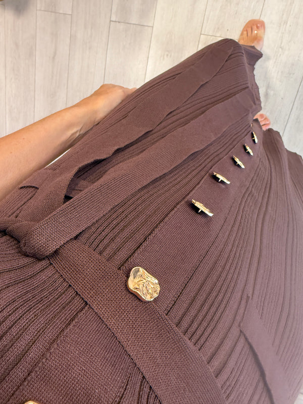 LOURDES RIB MIDI BROWN DRESS
