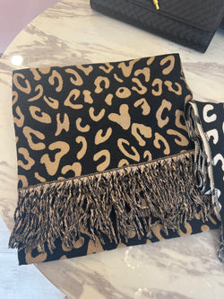LEOPARD TASSEL SCARF CAMEL