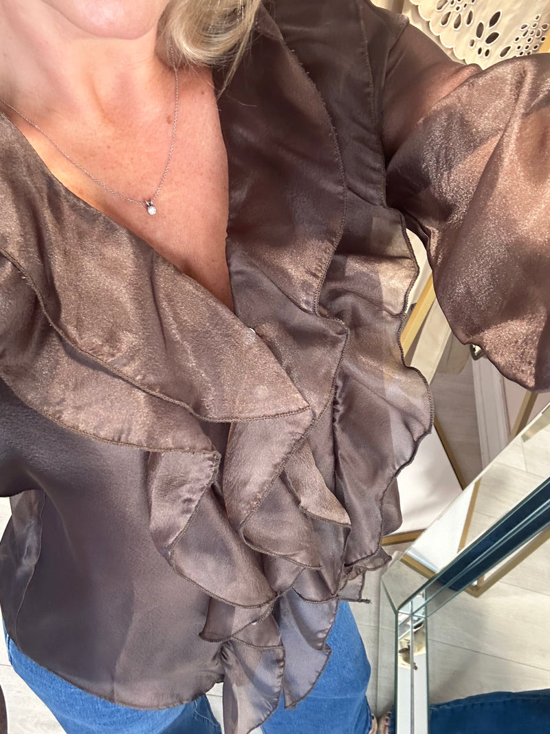 IVI FRILL CHOCOLATE BLOUSE