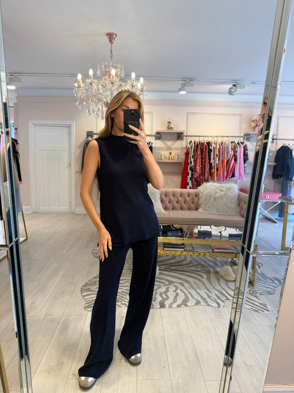 ALBA KNIT SLEEVELESS TROUSER SET NAVY