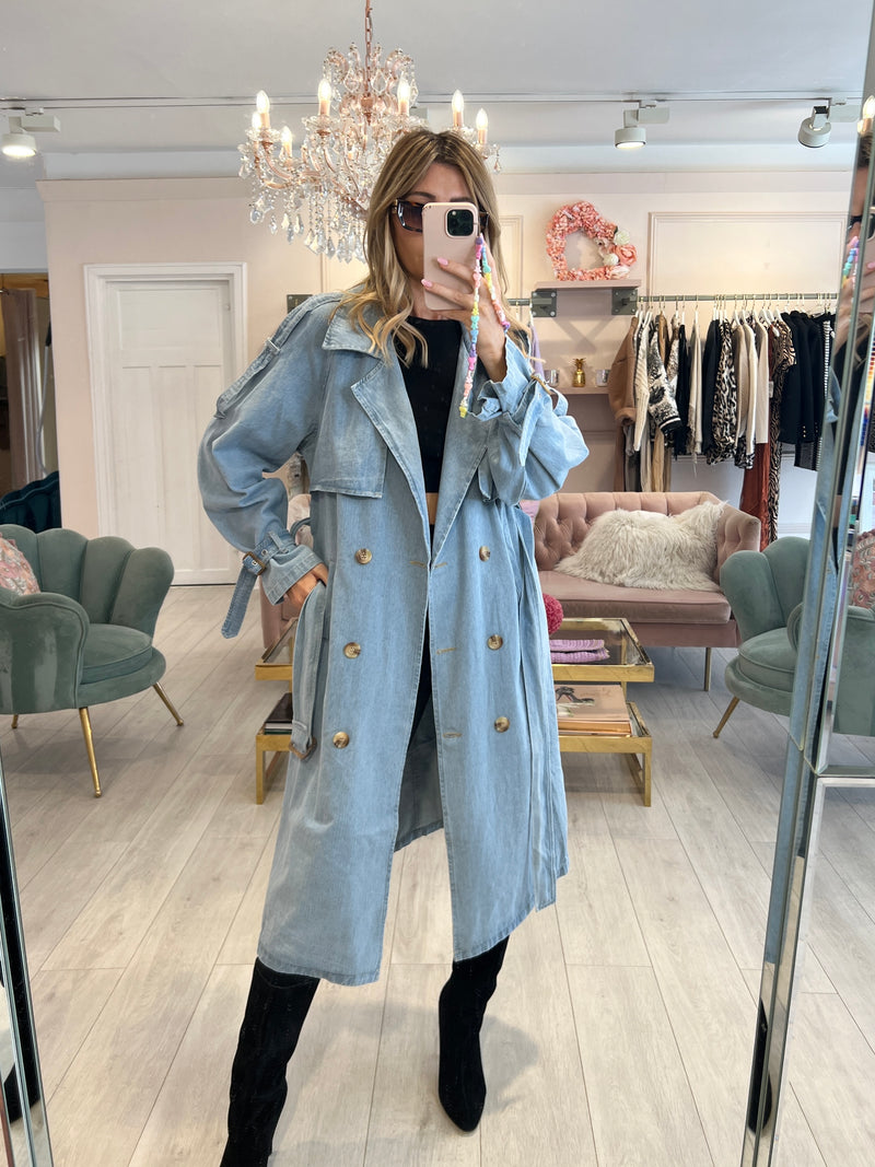 KARINA DENIM DOUBLE BREASTED TRENCH COAT