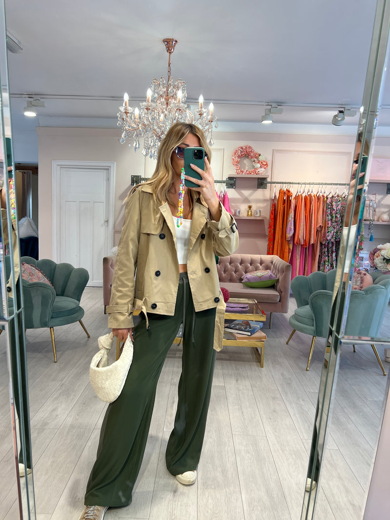 CARLY TAUPE CROPPED TRENCH COAT