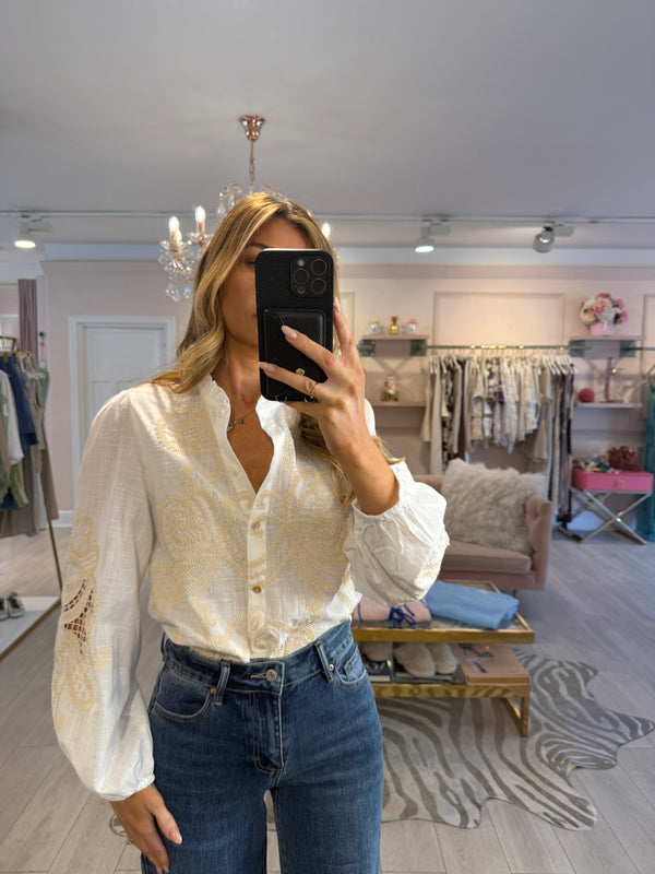 NANCY SHIRT WITH WHITE EMB WHITE
