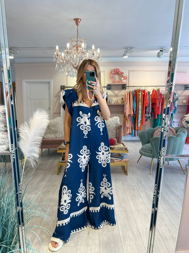 NATALYA INDIGO BEIGE E PRINT JUMPSUIT
