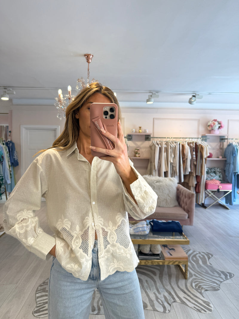 IMOGEN LUREX STRIPE LACE TRIM SHIRT