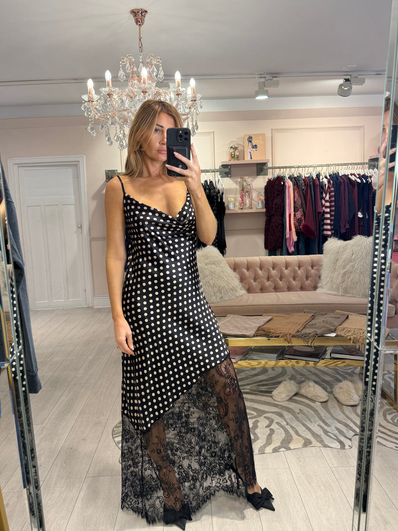 PETRA POLKA DOT DRESS BLACK LACE TRIM