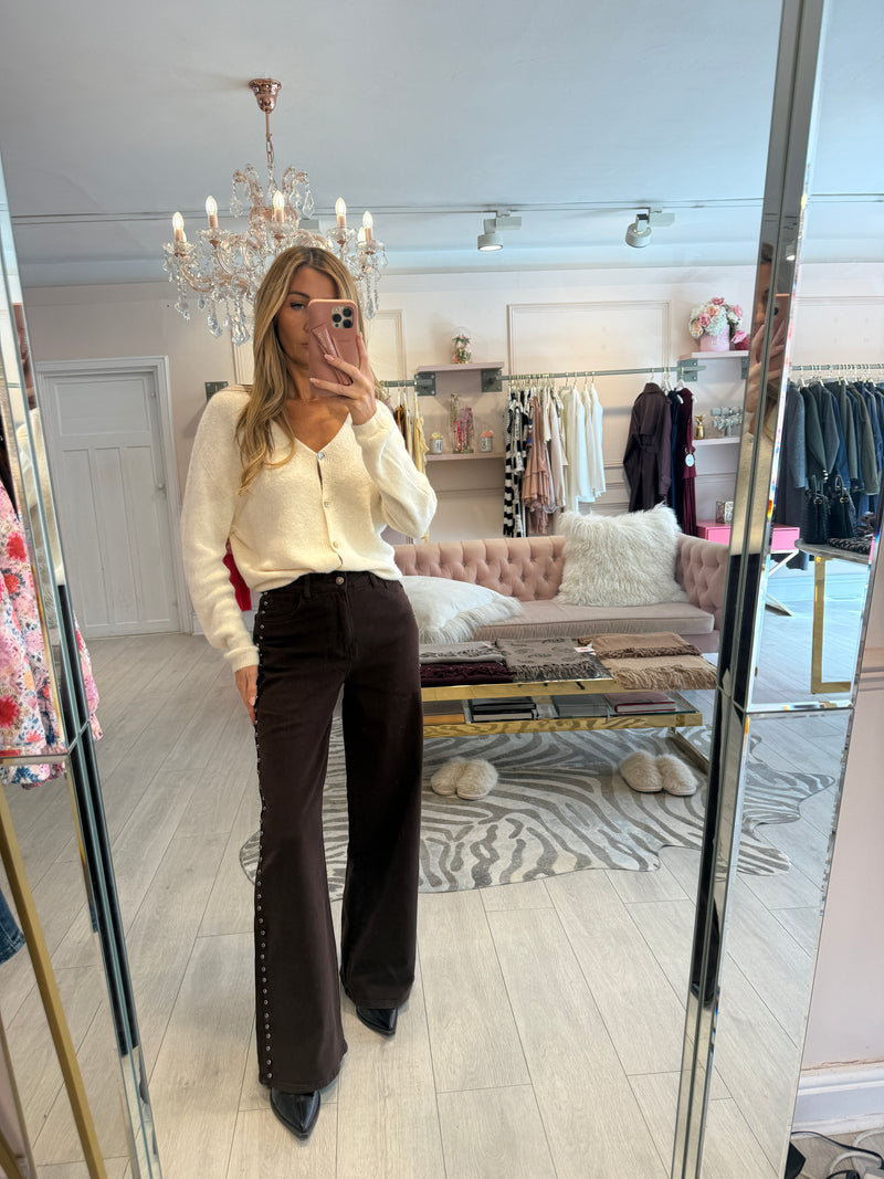 CHELSEA STUD HIGH WAIST JEANS BROWN