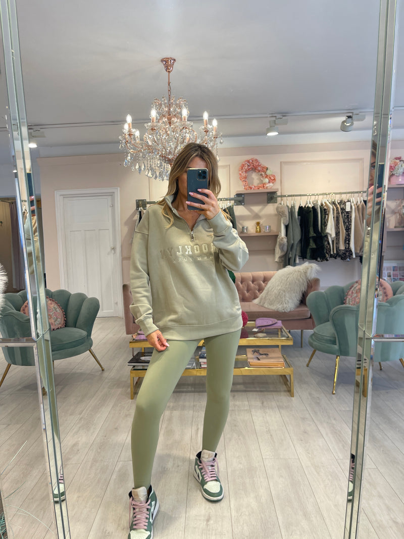 Brooklyn Sage Half Zip Relaxed Fit Sweatshirt